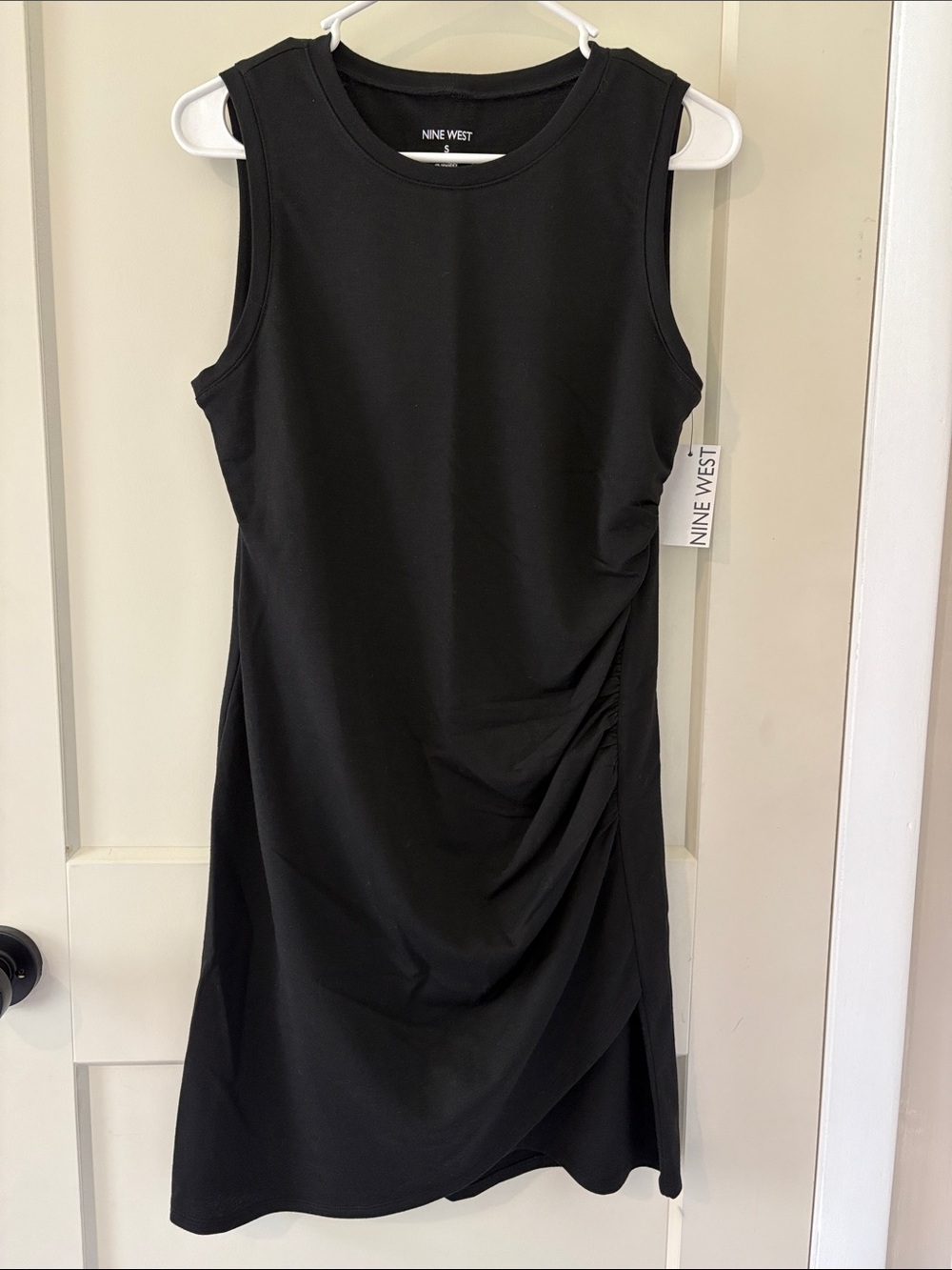 NWT Nine West Black Sleeveless Ruched Midi Dress